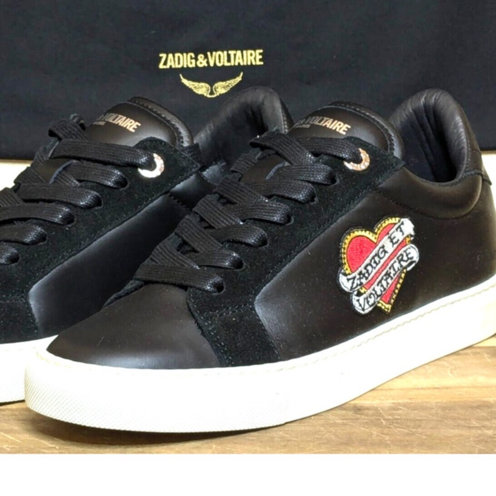 Zadig & Voltaire Heart Patch Low-top Sneakers 💃❤️🖤 NEW with Dustbag Never Worn